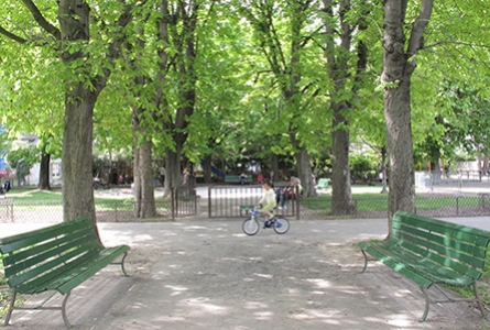 un enfant fait du vélo dans un parc