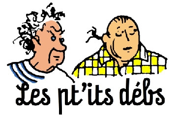 deux personnages dessinés, avec Les p'tits debs écrit dessous
