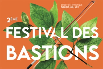 affiche orange avec feuilles vertes et inscription "Festival des Bastions"