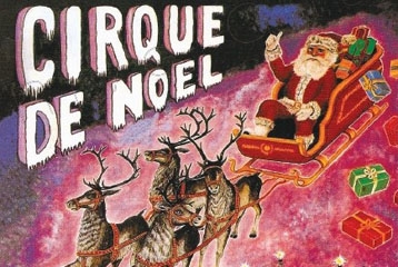 dessin de traineau du Père Noël avec inscrit "Cirque de Noël" 