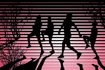 dessin de silhouettes en baskets sur fond rose