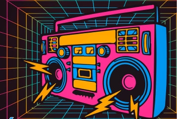 dessin d'une radio avec couleurs fluo