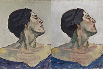 Ferdinand Hodler (1853-1918) - Portrait de Francine Maylac avant et après restauration