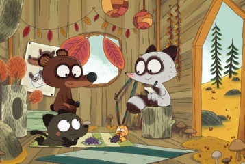 ours et autres animaux dessinés dans une cabane 