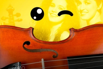 bout de violon sur fond jaune avec des yeux d'emoticon "Smile" 